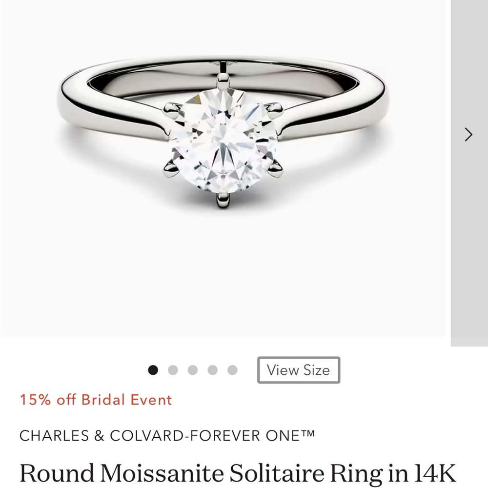 Charles & Colvard Moissanite Solitaire Ring in white gold 1ct (dew)